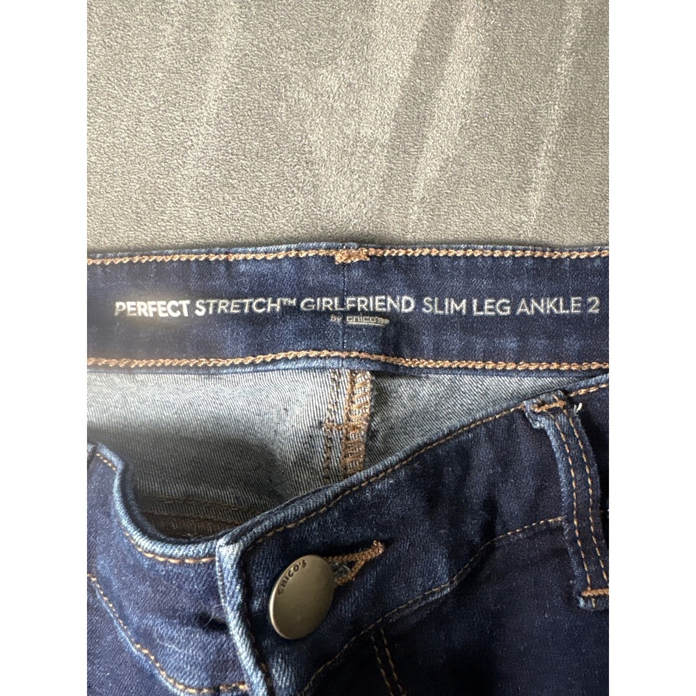 Stretch Rhinestone Slim Leg Ankle Jeans Dark Wash - Picture 3 of 7